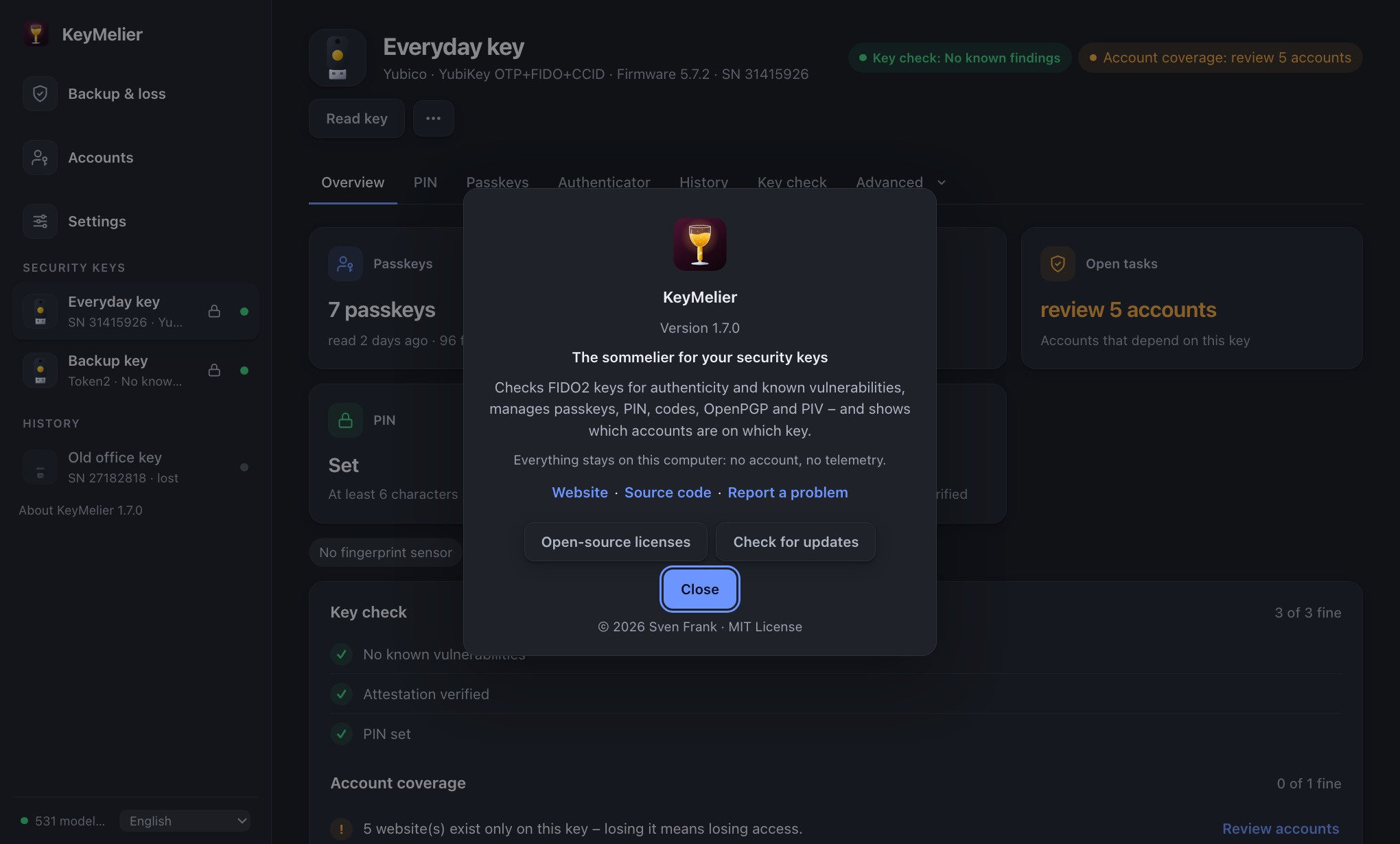 About KeyMelier dialog