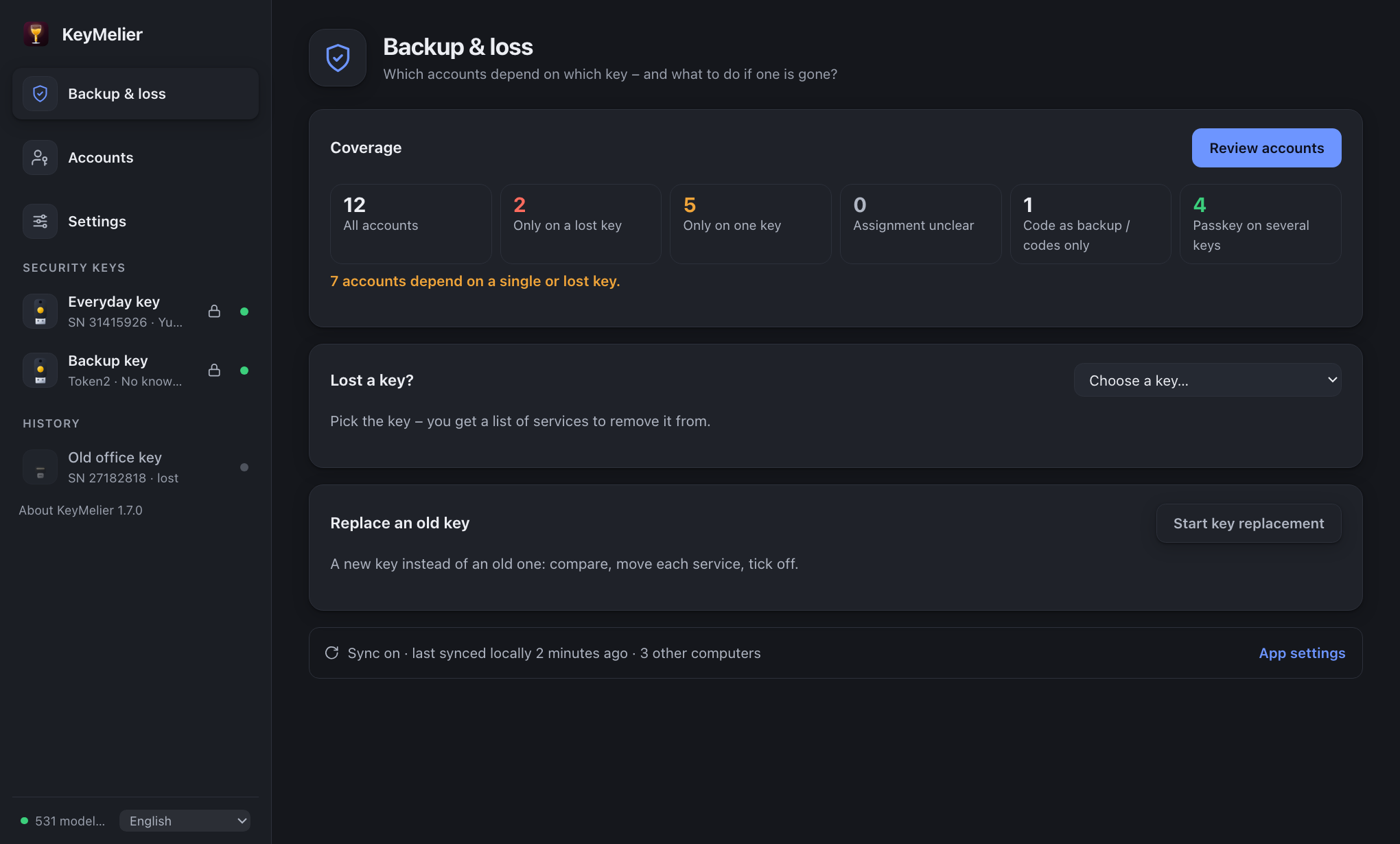 Backup overview of websites and accounts per key