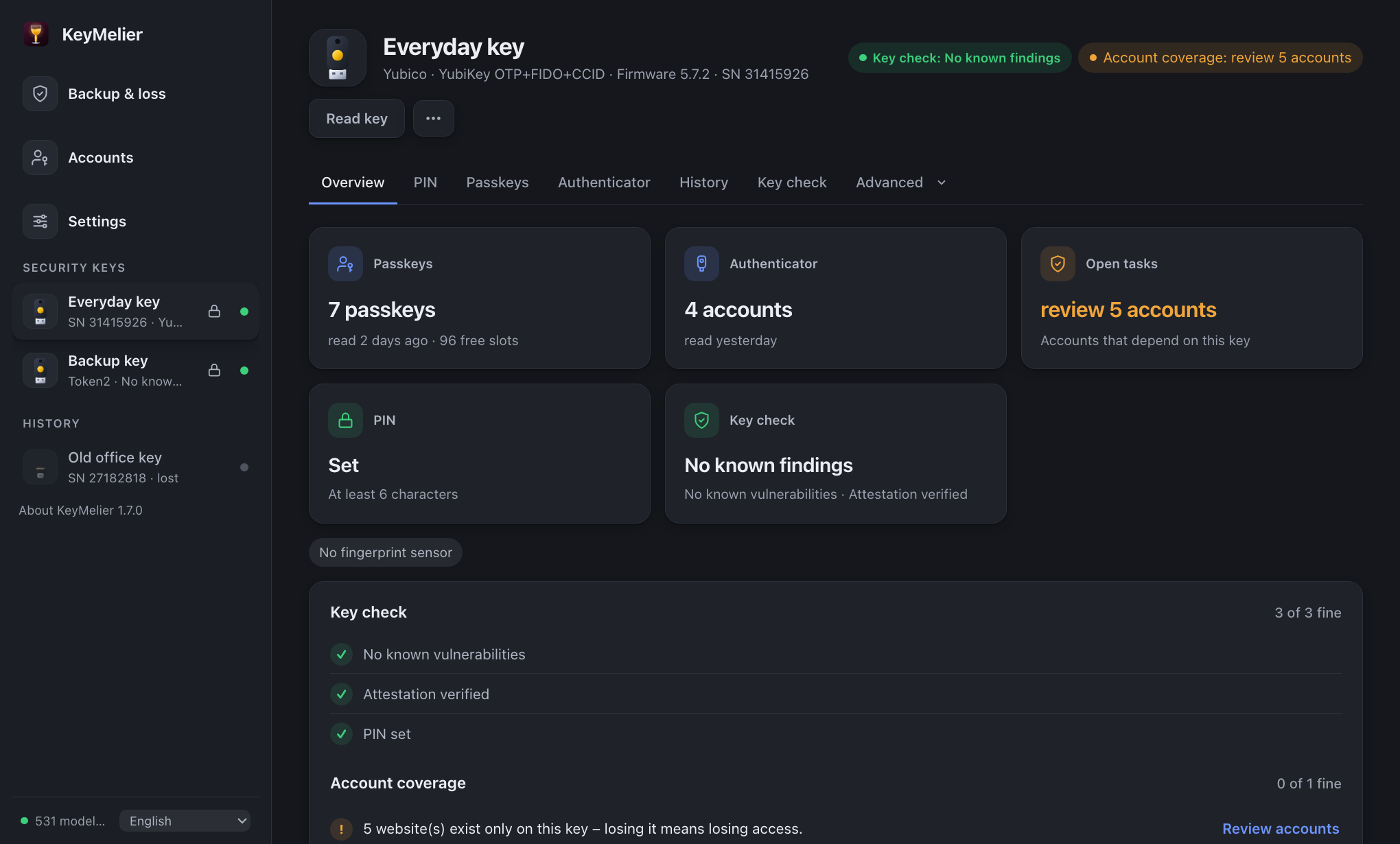 KeyMelier showing a security key with its security check